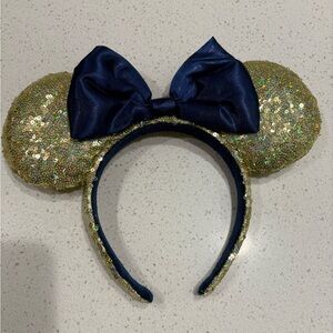 Disney Gold Sequin Ears with Navy Bow